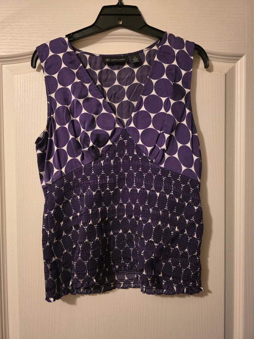 INC International Concepts 100% Silk Polka Dot Smocked Tank Top Size 12